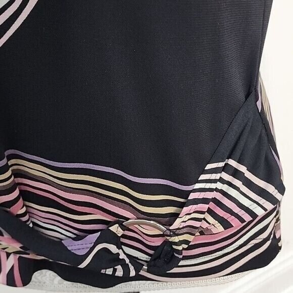 Notations Top Black Print 3/4 Sleeve Attached Belt Women's Large - Picture 2 of 5